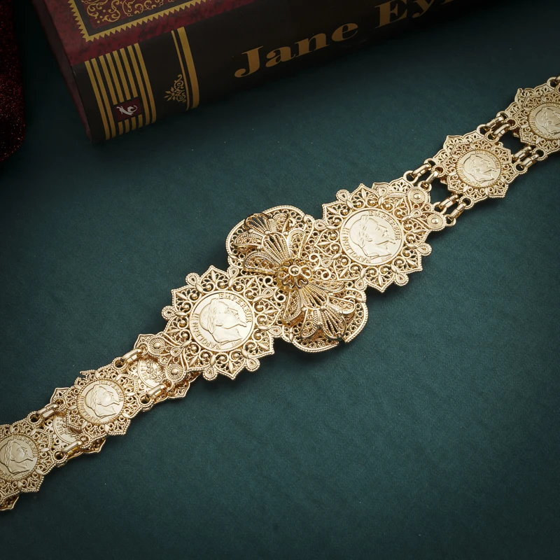Gold Plated Napoleon Coin Belts Turkish Women Waist Chain Hollow Pattern Jewelry Chains Ethnic Belly Chains Birdal Body Jewelry