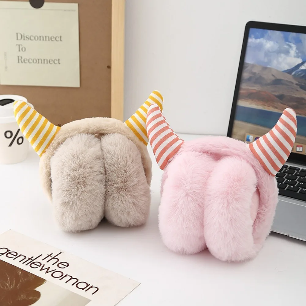 Cute Horns Rabbit Ear Warm Earmuffs Plush Rabbit Ear Folding Earflap Cold Protection Soft Windproof Ear Cap Outdoor
