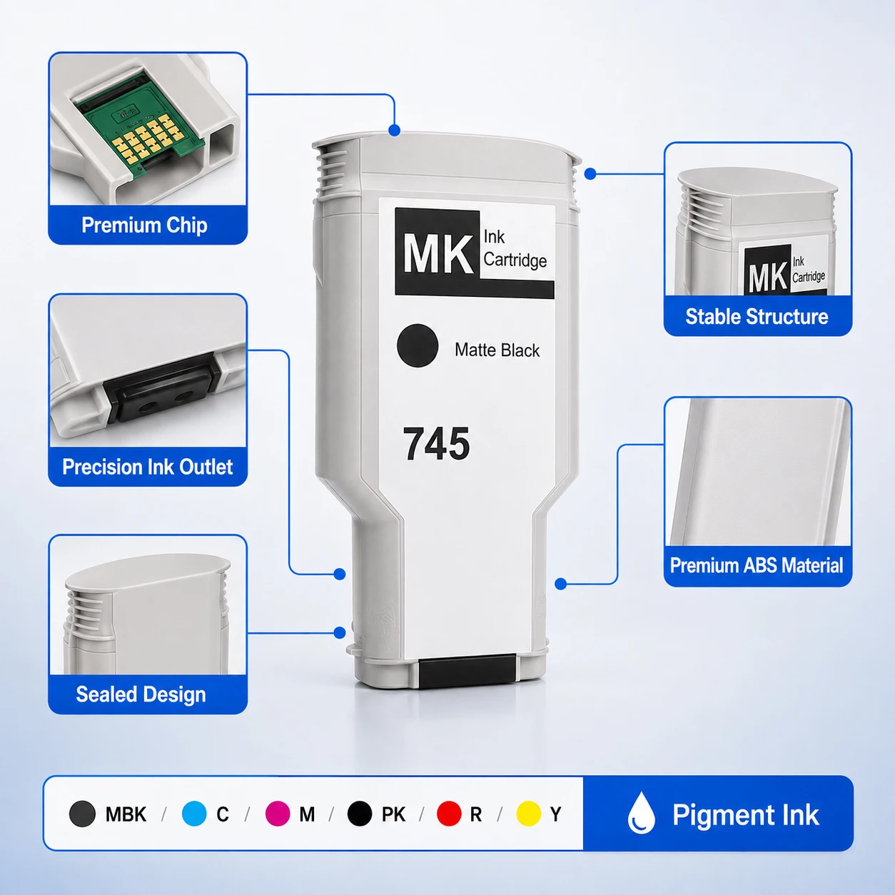 For HP 745 Compatible Ink Cartridges With 300ML Full Ink Chip For HP DesignJet Z2600 Z5600 6Colors Pigment Ink F9K04A F9K05A