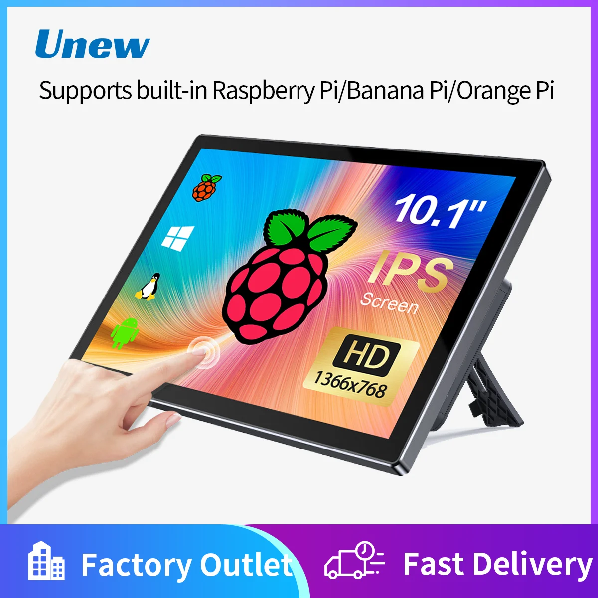 10.1 inch Portable Touch Monitor 1366X768 sRGB 300Cd/m² Display for Raspberry Pi 4 3 Computer Science Laptop Dropshipping