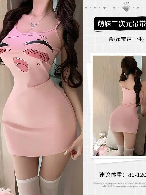 Urocza kreskówkowa seksowna letnia nowa czysta miękka dopasowana elegancka sukienka na ramiączkach modna seksowna mini sukienka tank słodka damska dopasowana bluzka 8ZC