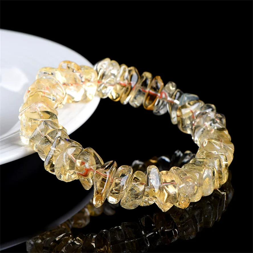 Yellow Citrine Freeform Gemstone Bracelet, Irregular Raw Crystal Elastic Handband for Women Man Crystal Bracelet Gift