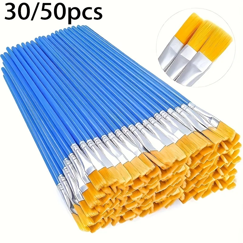 30/50 قطعة تفاصيل الشعر النايلون فرشاة مسطحة فرشاة ألوان مائية طالب الفن القرطاسية فرشاة لفئة اللوحة أداة ذاتية الصنع وطلاء الوجه