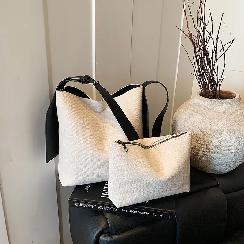 

2025 Korean Color Block Bucket Bag for Women Minimalist Shoulder Crossbody Purse Fashionable Handbag