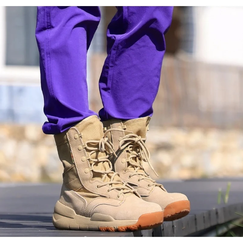 Genuine New Outdoor Non-slip High Top Hiking Shoes, Light Hiking Breathable Cowhide Desert Boots Couple