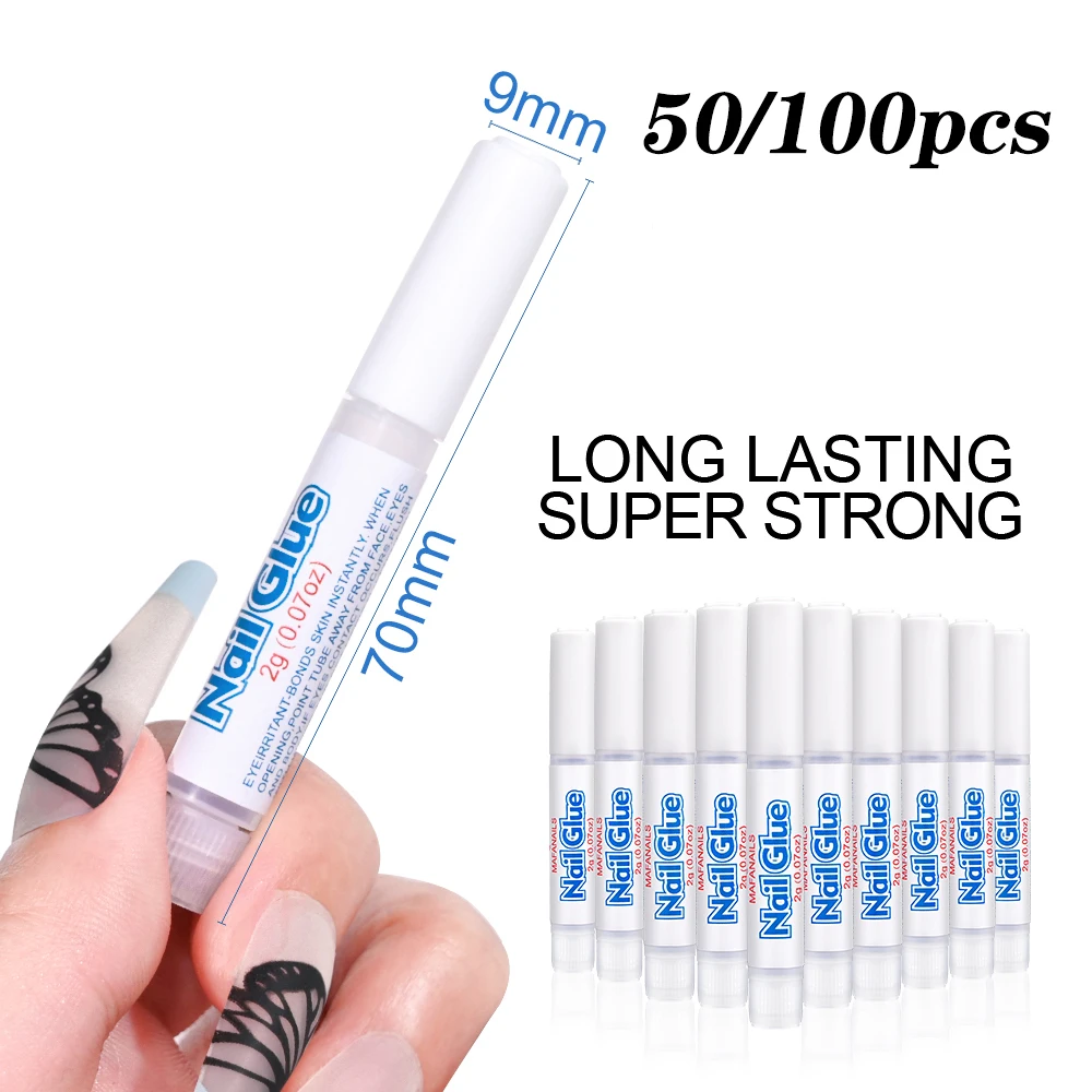 50/100pcs Nail Glue for Acrylic Nails Tip 2g Fast drying Press on Nails Fake Nails Adhesive Glue Super Bond for Broken Nail