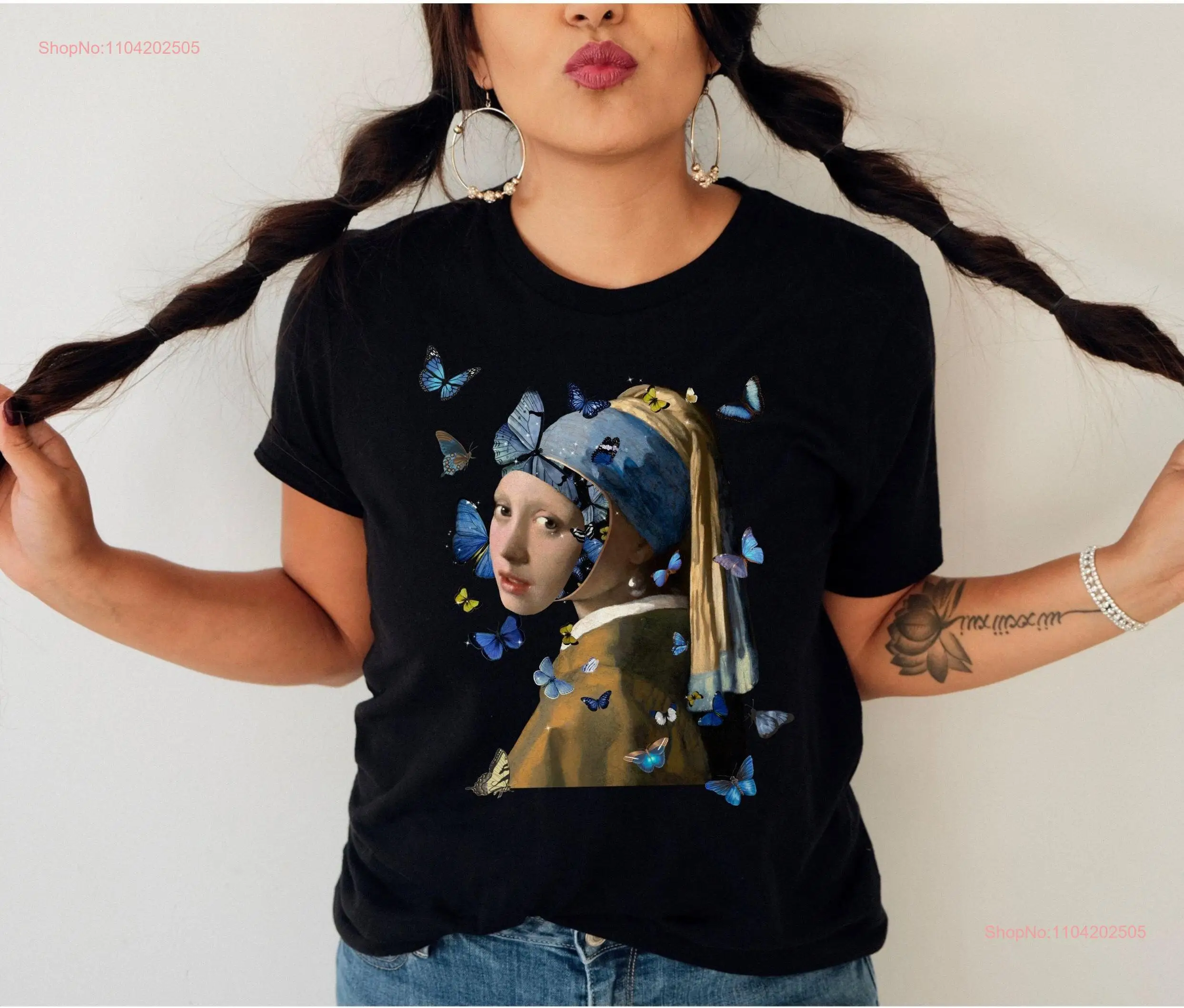 Girl with a Pearl Earring T Shirt Johannes Vermeer Art Lover Collage Painting History Digital long or short sleeves