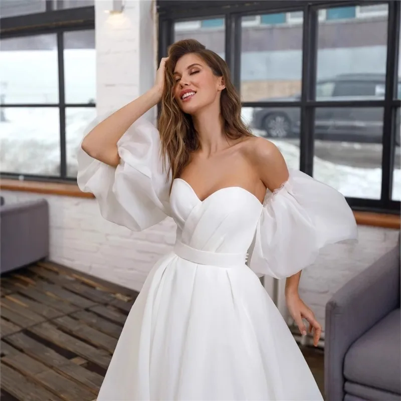

High-quality Luxury Strapless Bubble Sleeve Light Gauze Dress for Women, Fashionable French Wedding Welcome Light Wedding Dress
