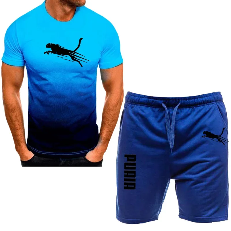 Men's sports set, casual T-shirt set and running shorts, breathable, 2 pieces, new 2024