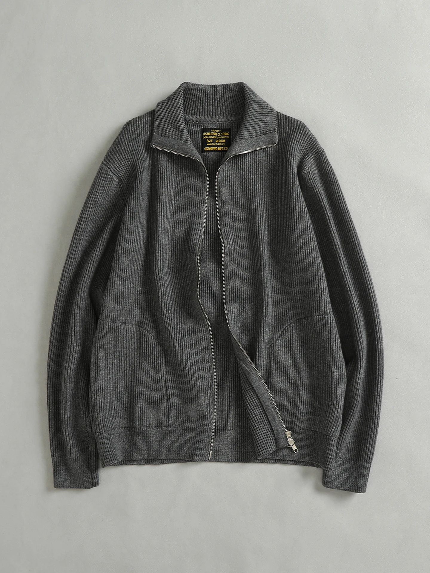 5134# Autumn and Winter New American Retro Wool Blended High-end Thickened Knitwear Men's Stand Collar Cardigan Sweater Jacket