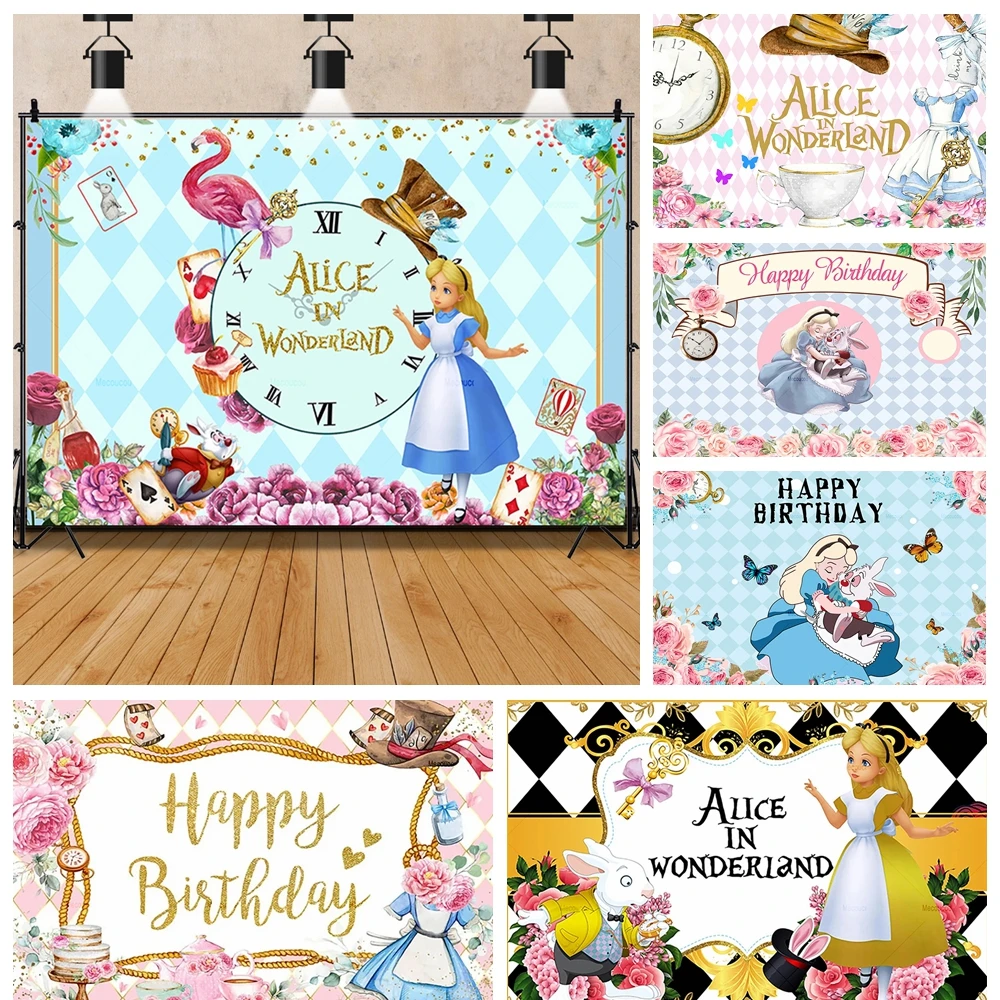 

Disney Alice in Wonderland Cartoon Girl Gifts Birthday Party Banner Backdrop Custom Kid Room Photography Poster Decor Background