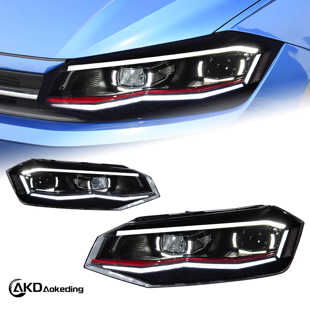 For 2019-2024 VW Polo LED Auto Headlight DRL With Sequential Turning Signal New Condition Color Double Lens Start Animation