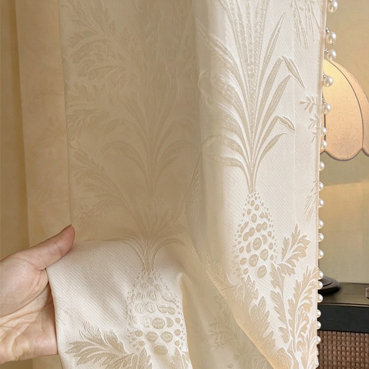 Custom Size Iris Gauze French Light Luxury Romantic Cream Color Small Fragrance Curtain Light-impermeable Living Room Window