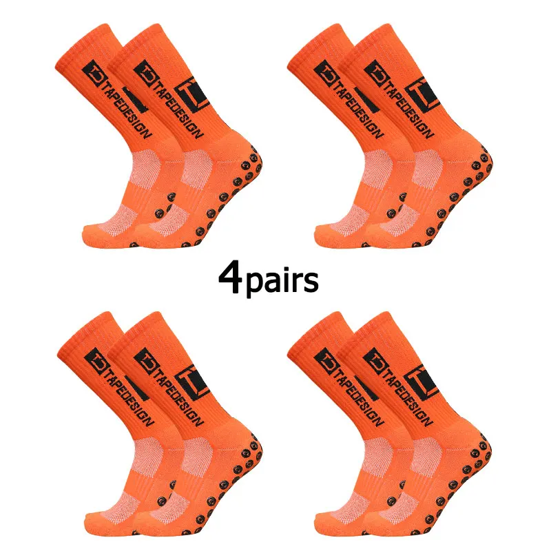Lote de 4 Pares de Calcetines de Fútbol Antideslizantes con Diseño de Cinta Adhesiva, Calcetines Deportivos de Media Pan
