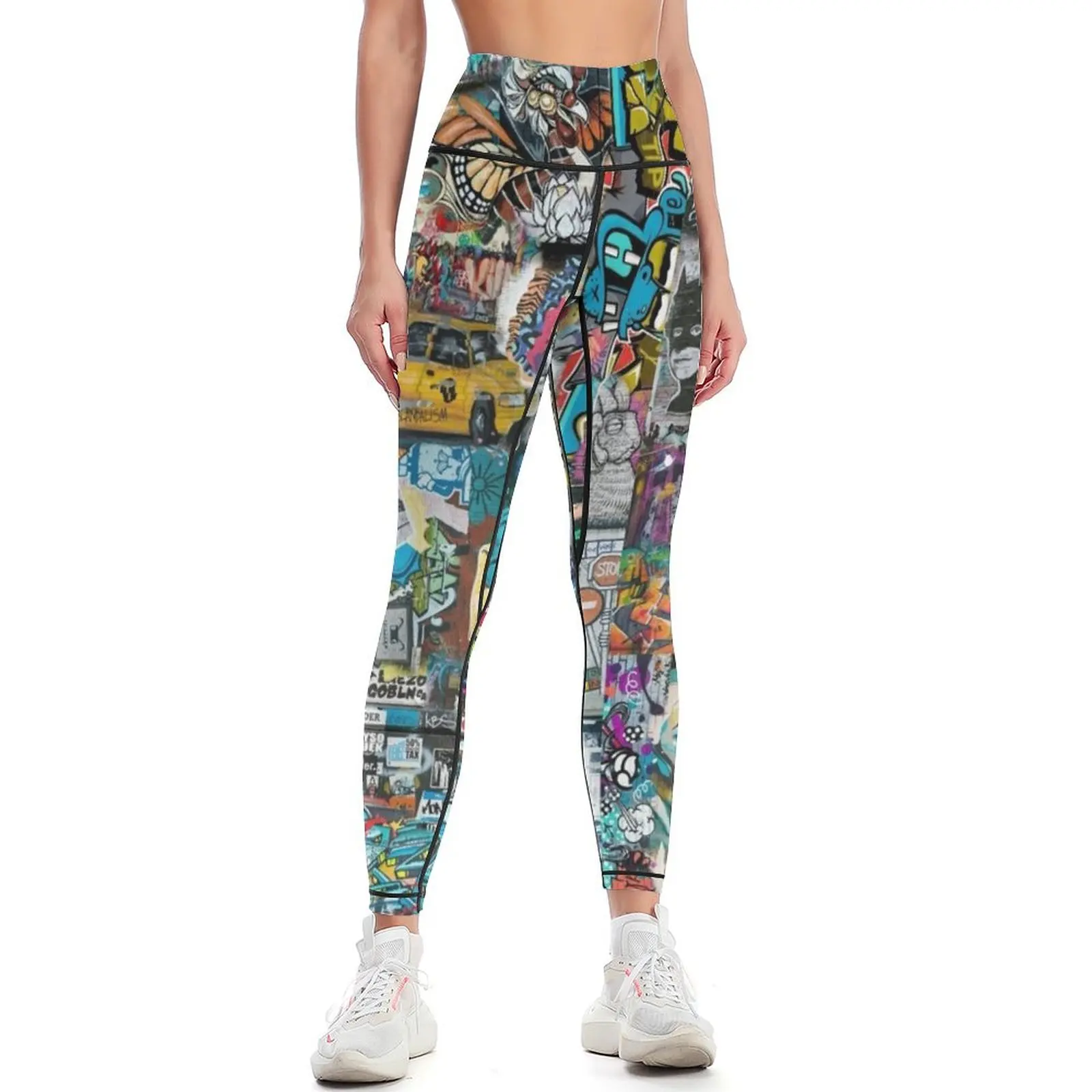 

Ediemagic Graffiti Montage Leggings Fitness woman fitness set gym sport pants Womens Leggings