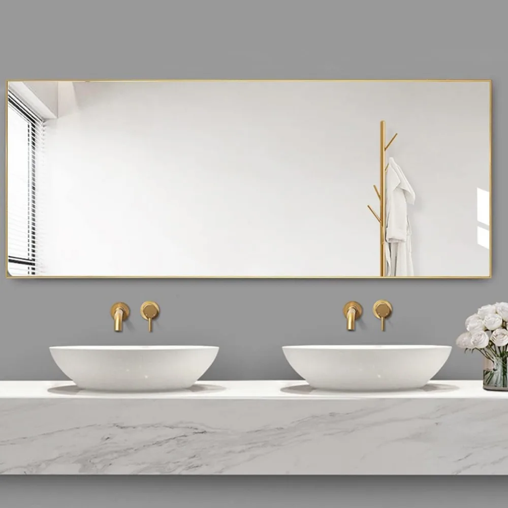 Espelho de chão autônomo grande, espelho de parede de comprimento total 64 x 21 para quarto, espelho de corpo inteiro com suporte