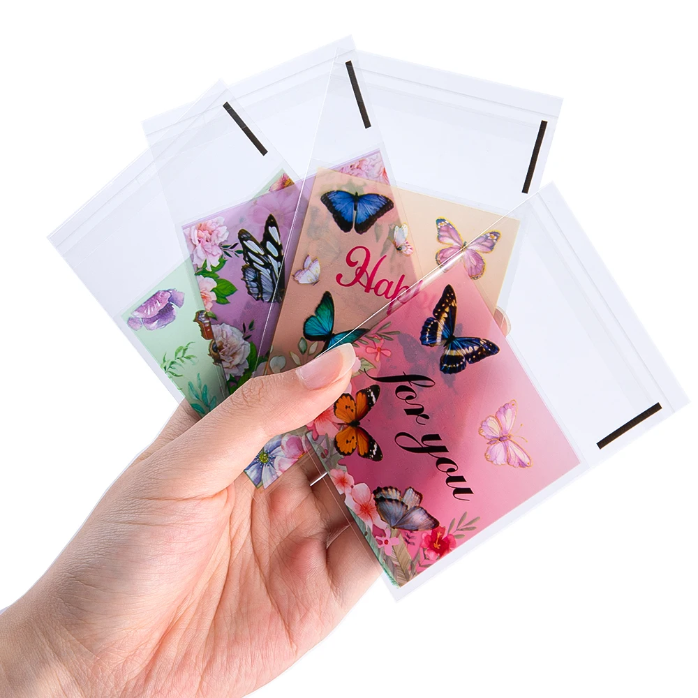 50pcs 7x10cm Transparent Butterfly Plastic Self Adhesive Opp Bags Pouches for DIY Jewelry Packaging Candy Cookie Gifts Bag