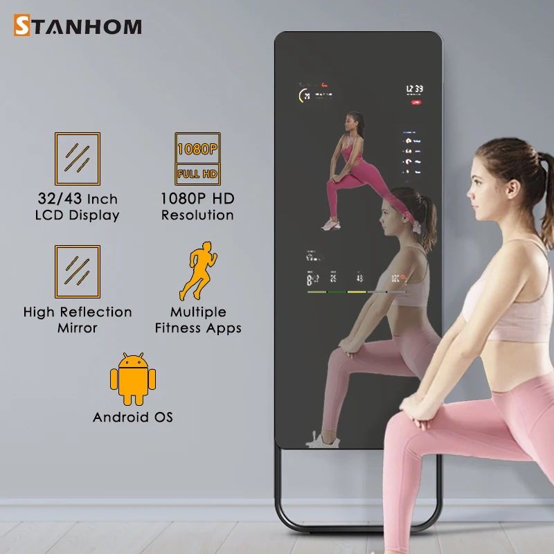 STANHOM Custom Hotel Home Gym Workout Yoga 32'' 43'' Android Touch Screen Smart Fitness Mirror