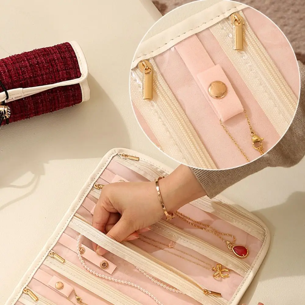 Foldable Travel Jewelry Storage Box Multi-layer Roll Style Foldable Jewelry Bag Zipper Closure Jewelry Storage Bag