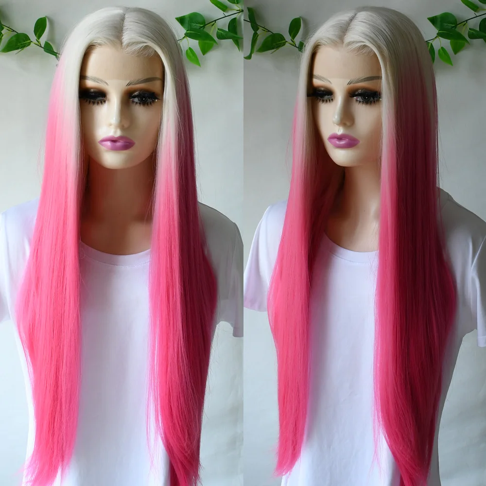 13x4 Glueless Blue Long Straight Synthetic Lace Front Wig Pre Plucked Ready To Wear for Women 24-32 Inch Daily Use