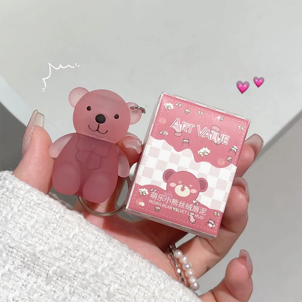 Cute Bear Keychain Lip Mud Nude Matte Liquid Lipstick Waterproof Long Lasting Lipgloss Moisturizing Lip Tint Korean Cosmetics