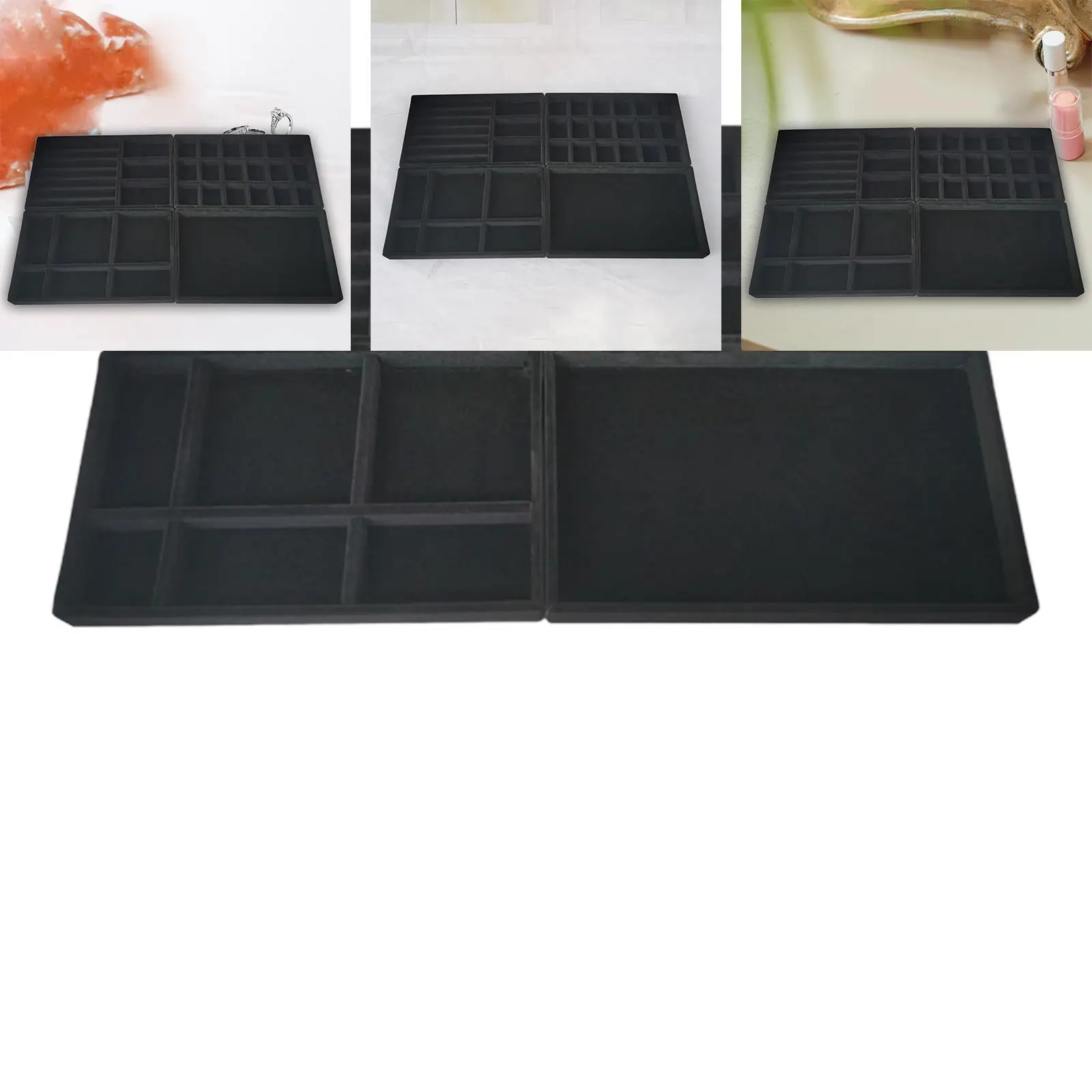 4 Pack Jewelry Organizer Trays with Velvet Flocking for Necklace Earring Ring Bracelet Storage Display Case