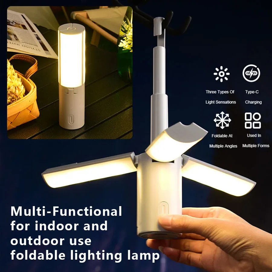 LED Outdoor Folding Camping Lamp Portable Rechargeable High Capacity Emergency Flashlight Student Dormitory Tent Hanging Light