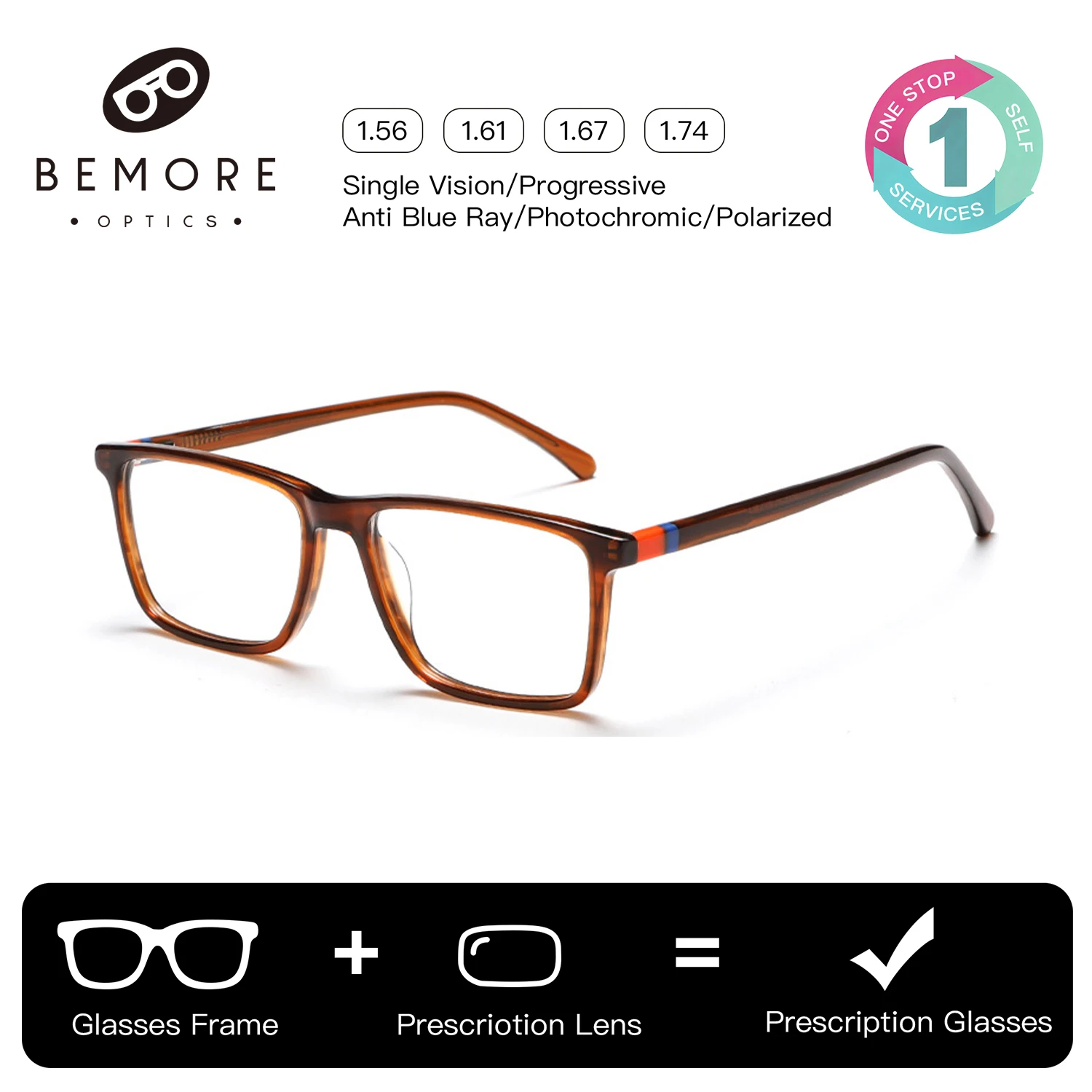 

BEMORE Rectangle Alloy Prescription Progressive Women's Glasses Photochromic Anti Blue Light Myopia Optical Eyeglasses