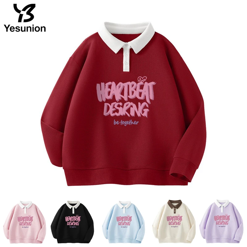 

Women‘s Spring and Autumn Waffle Print Polo Sweater Korean Fashion Printed T-shirt Casual Pullover Tops Versatile Hoodie