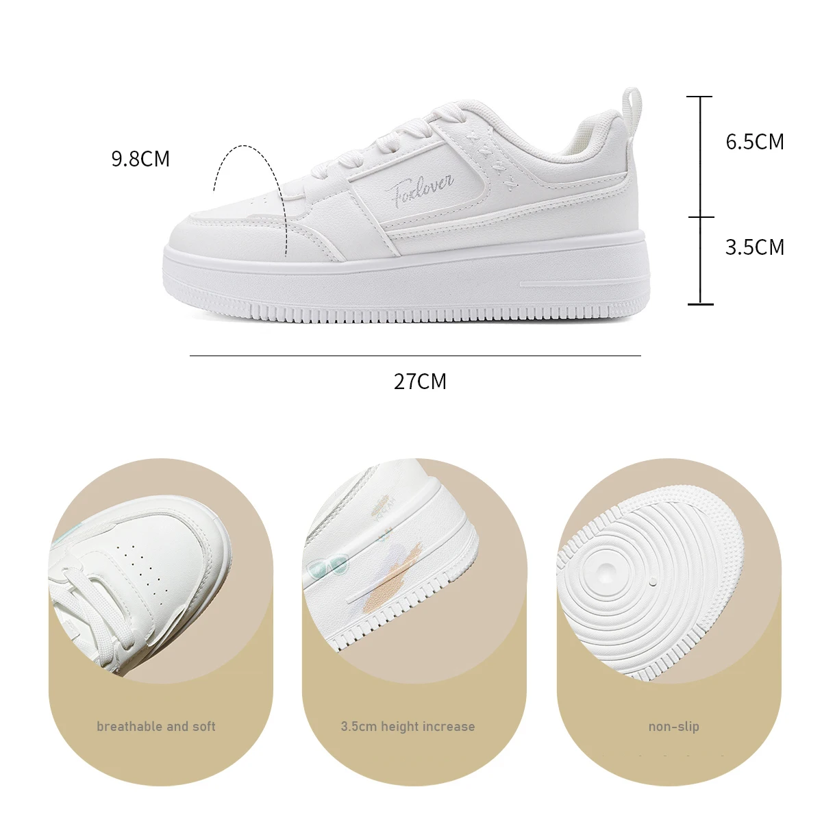 FOXER Merek Wanita Bersol Tebal Sepatu Putih 2025 Baru Fashion Sepatu Wanita Kasual Bernapas Sepatu Siswa Sepatu Olahraga