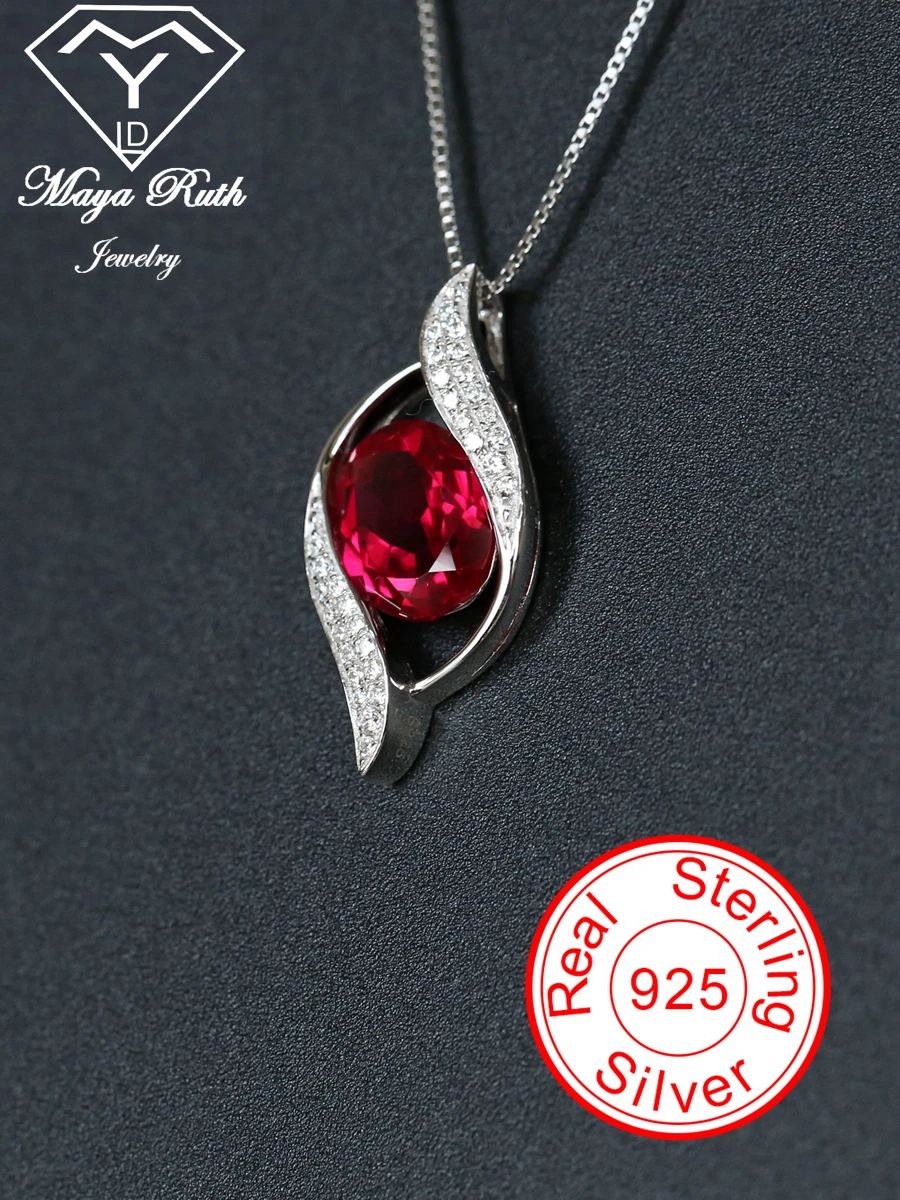 

Lab-Created Ruby Pendant Necklace for Women 925 Sterling Silver Retro Party Jewelry with Brilliant Cut Pigeon Blood Red Gemstone