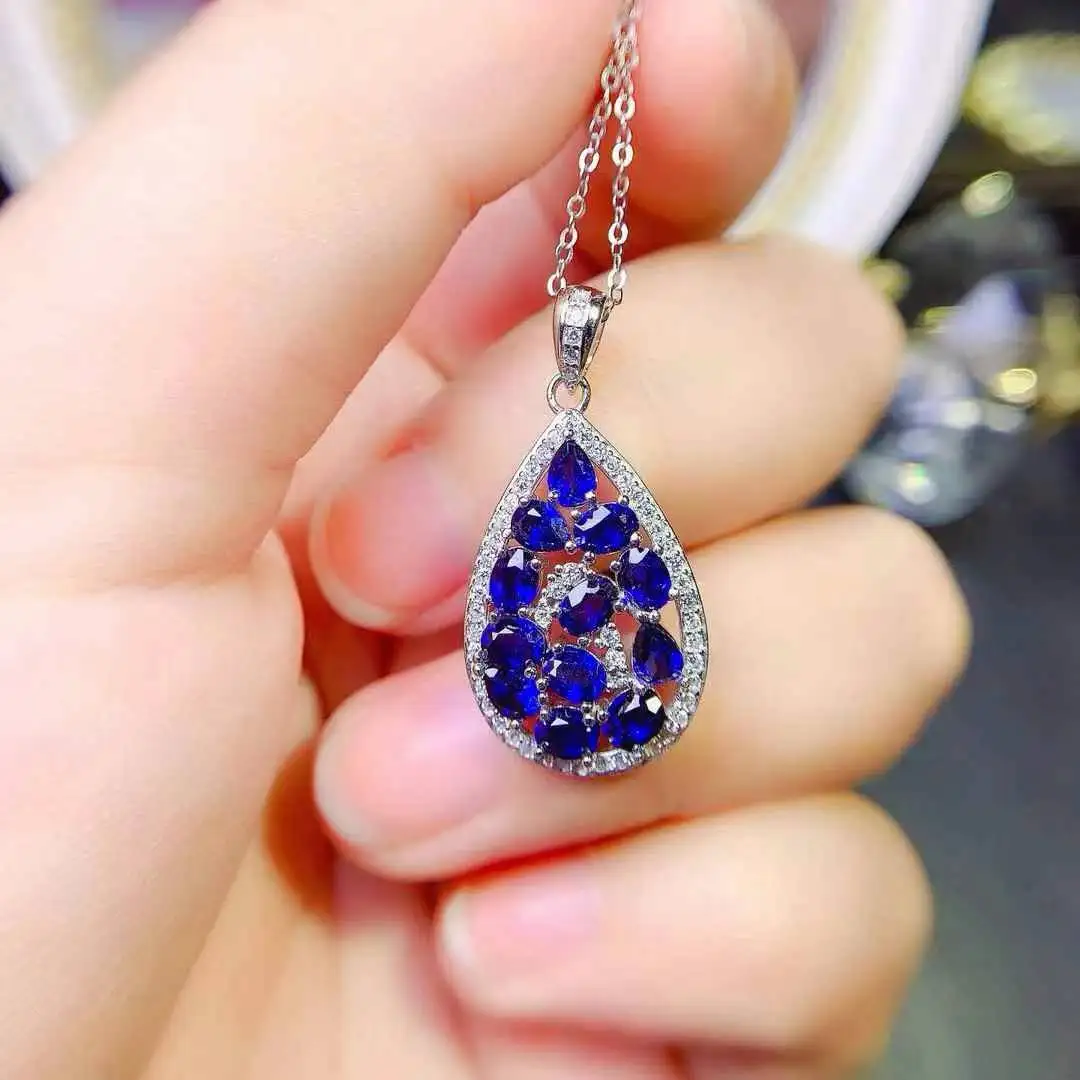 New Design Sapphire Pendant Natural Real Sapphire 925 Sterling Silver