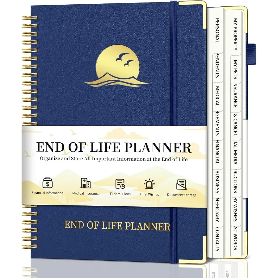 End of Life Planner Estate Planning Organizer with Tabs for Senior Spiral Funeral Planning Book with Large Font Gold Corner Gua