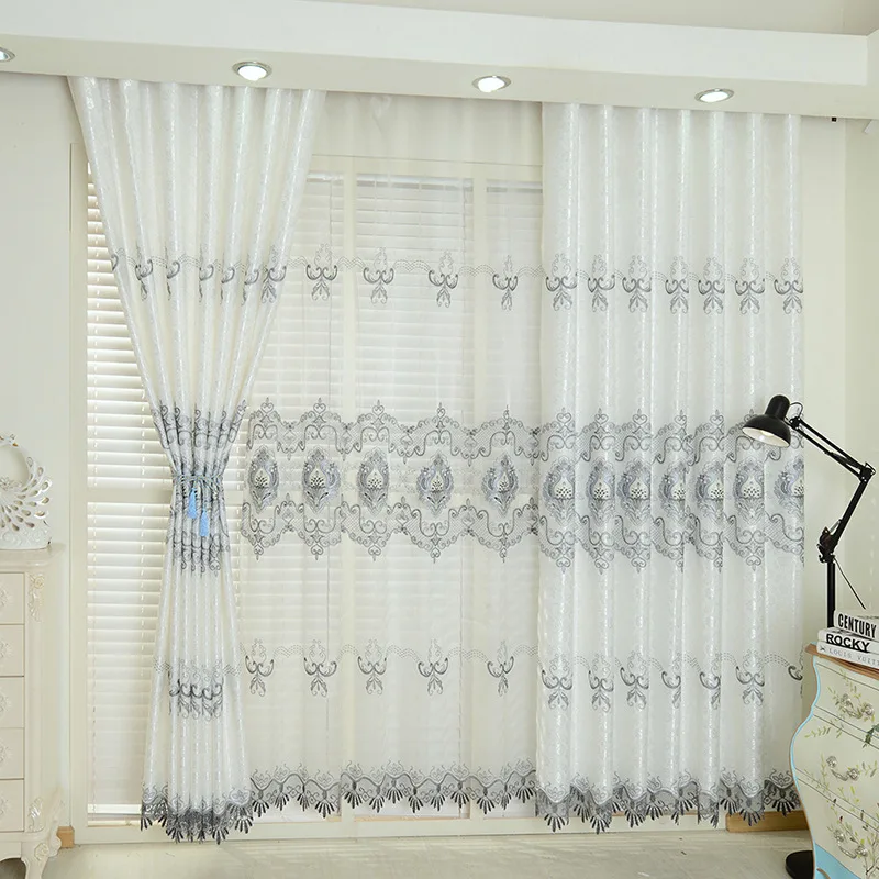 Modern Minimalist European Style Hollowed Out Embroidered Curtains for Living Room Semi Opaque Water-soluble Embroidered Curtain