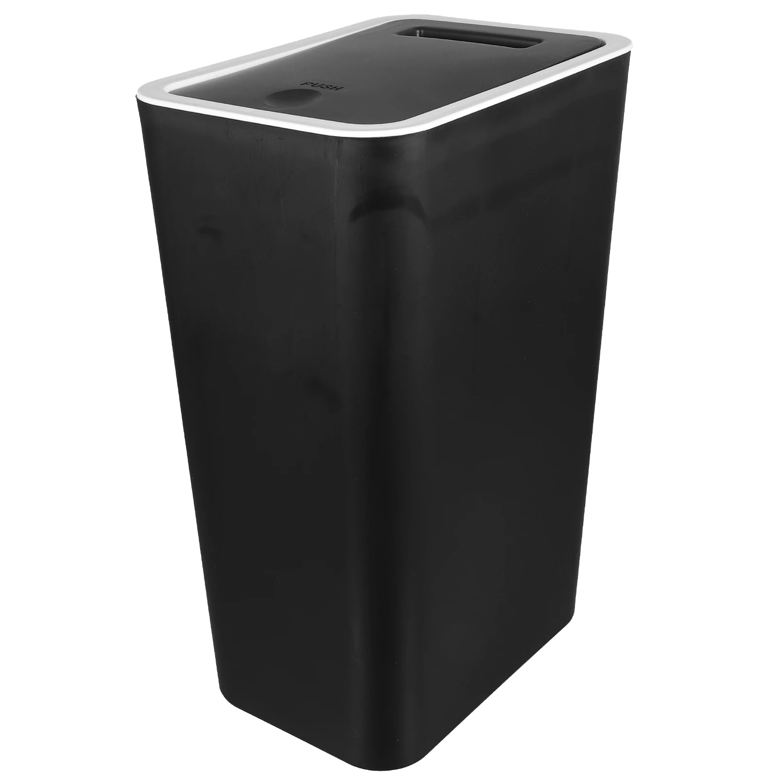 

Trashcan with Lid Push Bin for Bathroom Waste Basket Lids Wastebasket Black Travel