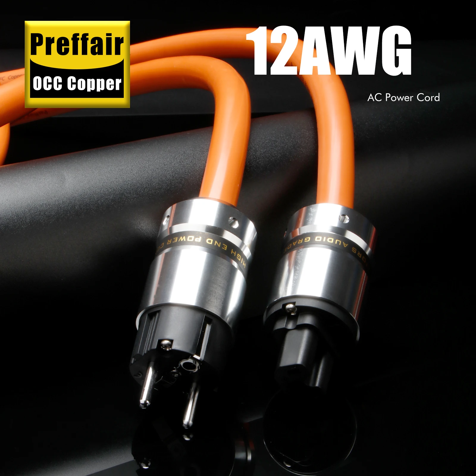 

Preffair OFC Pure Copper European standard Power Cable Aluminum alloy Rhodium Plated Connector EU/us/au Schuko Power Cord