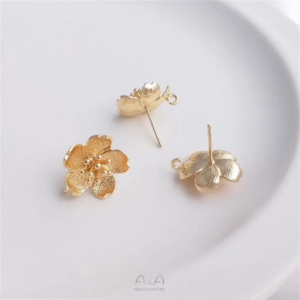 14K Gold Antique Style Flower with Hanging Rings Cherry Blossom Earrings Bead Holders 925 Silver Handmade Ear Jewelry Material