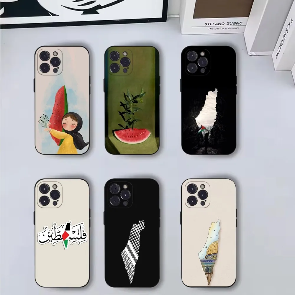 

P-Palestine-es-F-Flag MAP Phone Case For iPhone 16,15,14,13,12,11,Pro,X,XS,Max,XR,Plus,Mini Soft Black Cover