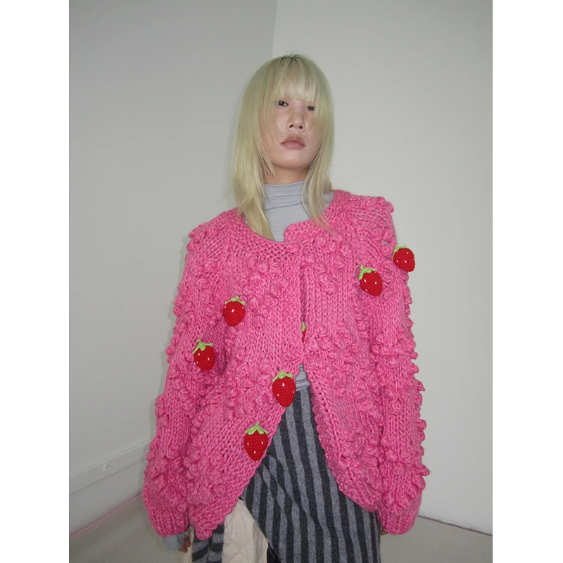 

Korean Sle Knitted Pink Sweater Coat Women's Spring Autumn New Arrival onths Brand Soft Medium Thin Long Sve