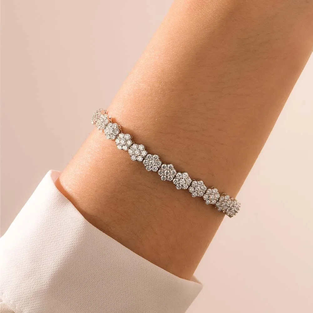 MUXIFC D VVS1 Full Moissanite Tennis Bracelet for Women Men Lab Diamond GRA Flower Bracelets 925 Pure Silver Fine Jewelry Gifts - view 2