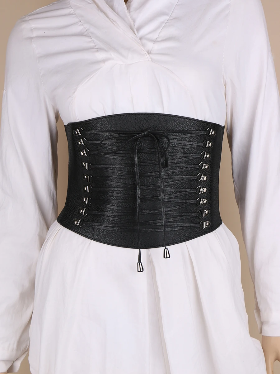 Women's Wide Retro Tie Rope Elastic Outer wear Waist Decorate  Corset Girdle appear slim Belts For Lady Accessories cummerbund