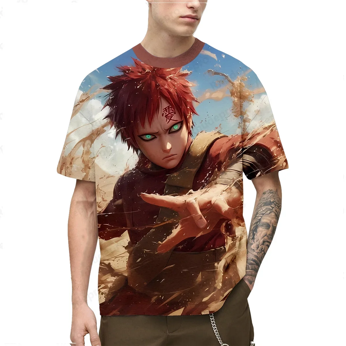 Naruto Men's T-shirt Gaara Boys Girls T-shirt Oversized 3D Print Short Sleeve MINISO Men T-shirt Akatsuki Men's Clothing