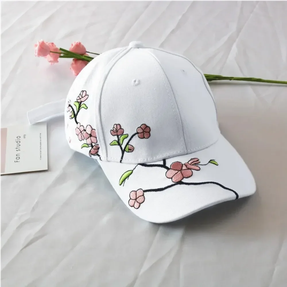 Women Flower Embroidery Baseball Caps Fashion Plum Spring Summer Outdoor Long Brim Sun Hats Cotton Adjustable Sports Female Cap