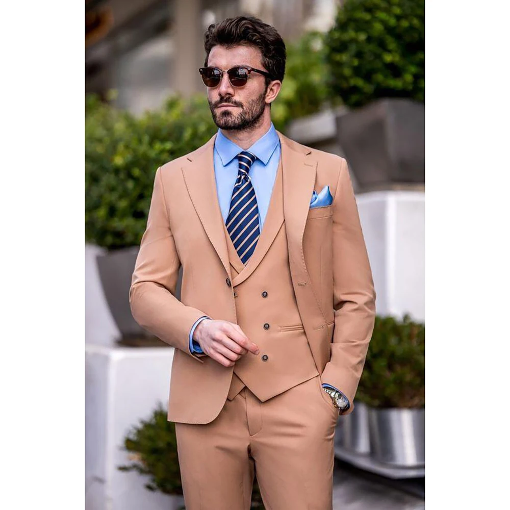 

High Quality Solid Color Single Breasted Men Suit Three Pieces Fashion Hot Sell Male Set Daily Business Blazer Pants & Vest