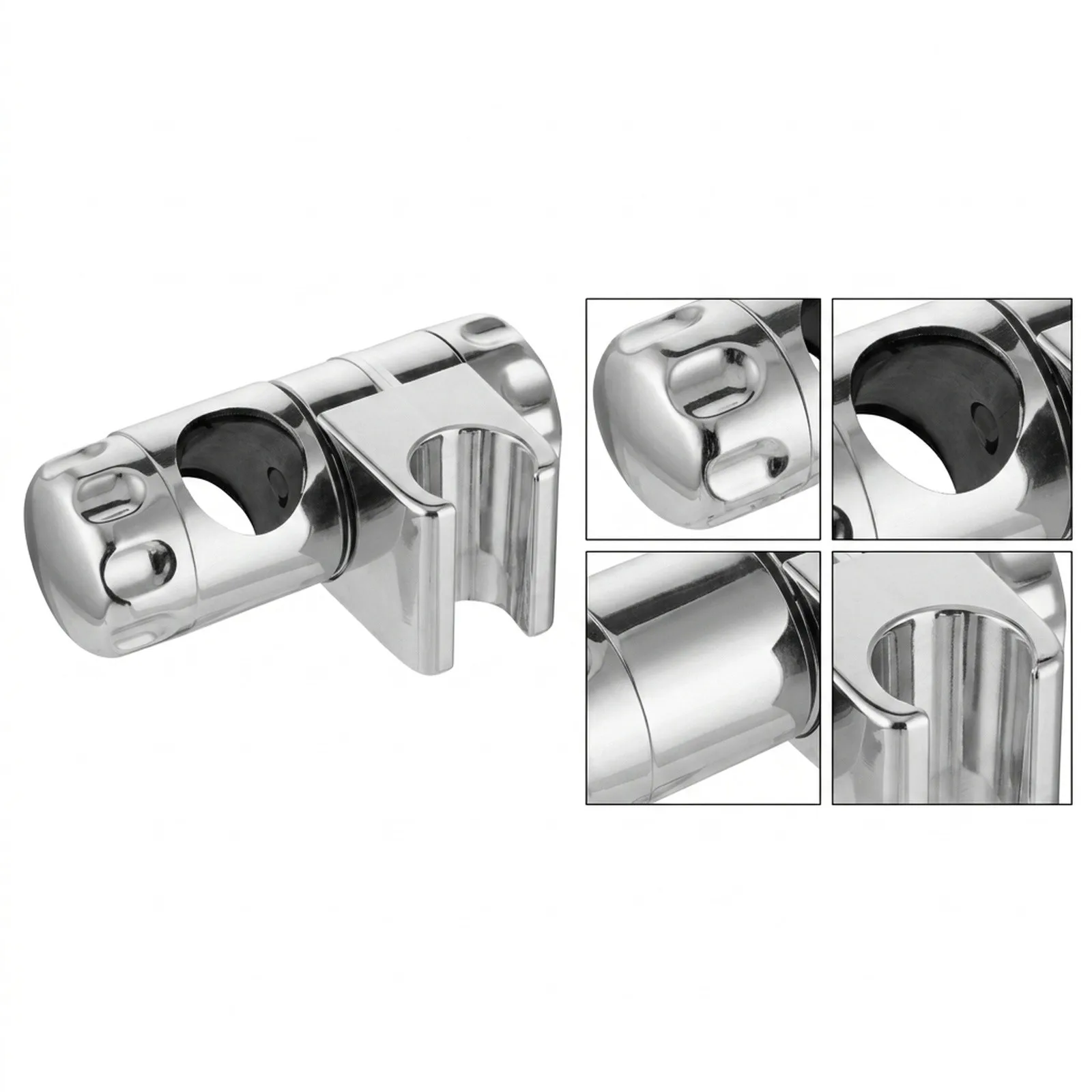 Adjustable Chrome Shower Head Support Bracket Kit for Standard 25mm Vertical Riser Rails and Handset Installation