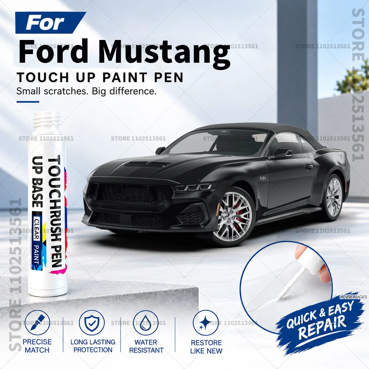 For Ford Mustang White Automotive Paint Pen Car Scratch Remover Touch Up Repair Pen DIY Vehicle Paint Repair Tool Accessories