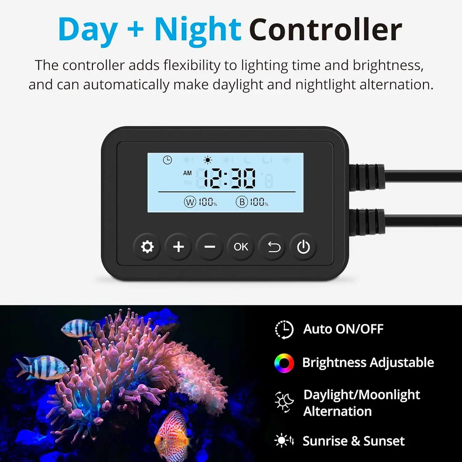

Saltwater Aquarium Light, Marine LED Fish Tank Light for Coral Reef Tanks, 2-Channel Timer Included, 30 to 36-Inch, 32-Watt