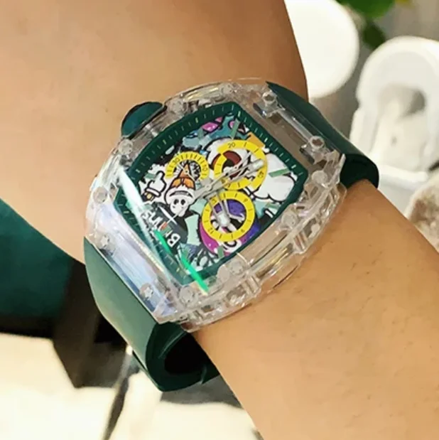 

CRONUSART Men Chronograph Watch 50mm Mechanical Wristwatch Sapphire Tonneau Case Luminous Fluororubber Strap Skeleton Dial