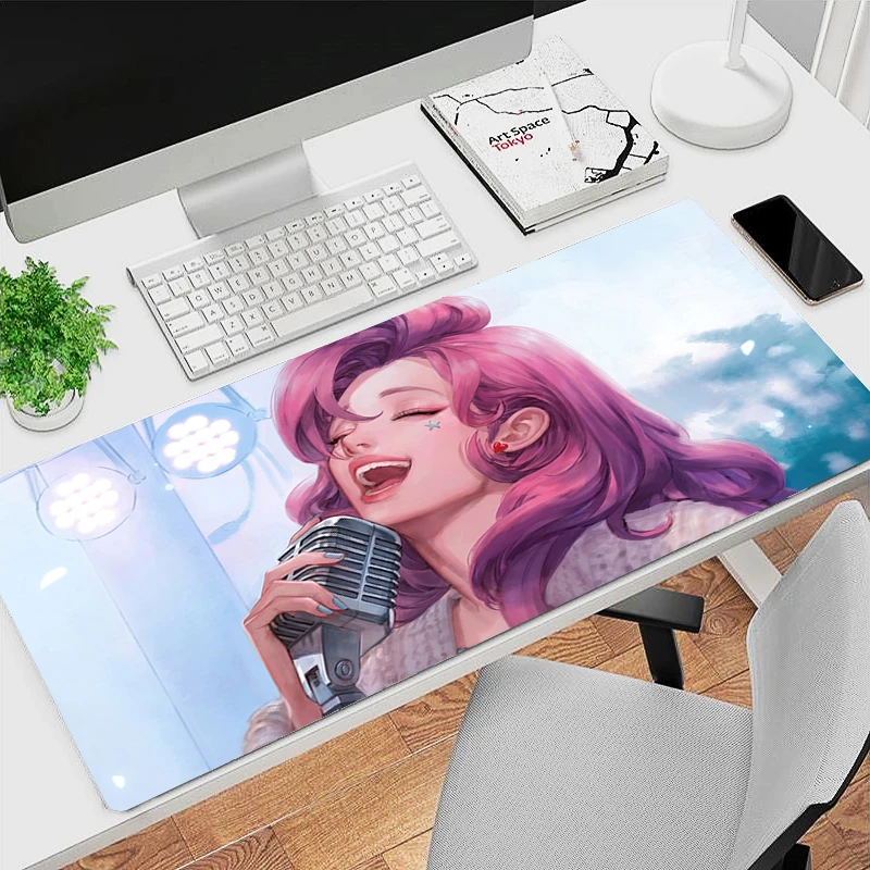 League of Legends Seraphine Desk Mat Cute Anime Girl Keyboard Pad PC Kawaii Pink Gaming Accessories Mouse Pad XXL Gamer Mousepad