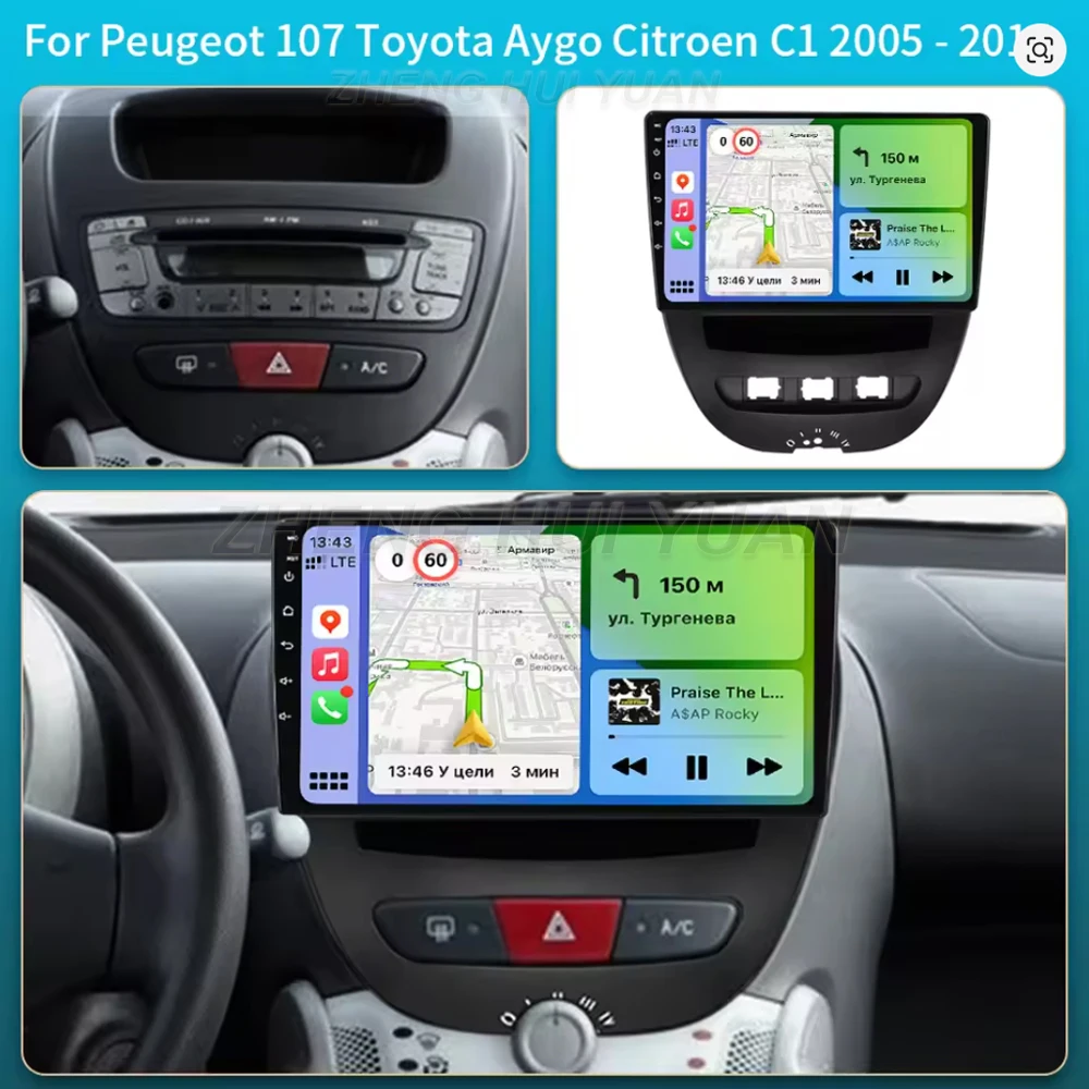 For Peugeot 107 Toyota Aygo Citroen C1 2005-2014 Android 16 Car Radio Multimedia Player Android Auto Carplay Head Unit Navigatio